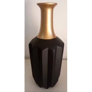 VASO DE CERÂMICA FRIZADO DOURADO E PRETO M