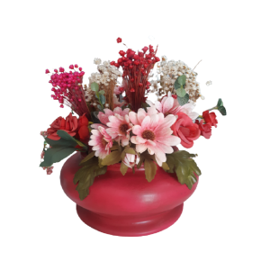 VASO REDONDO ROSA COM FLORES ARTIFICIAIS