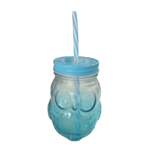 CANECA CORUJA DE VIDRO COM CANUDO