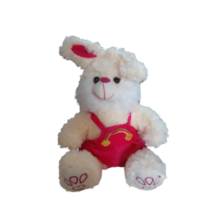 COELHO DE PELUCIA COM MACACAO ROSA