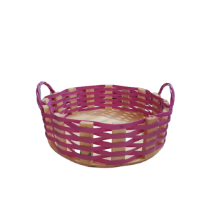 BANDEJA DE MADEIRA COM VIME ROSA PEQUENA